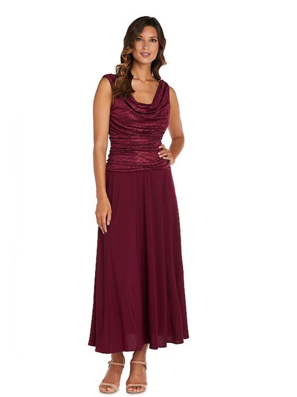 R&M Richards Merlot Sleeveless Cowl Neck Maxi Dress